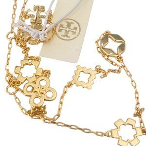 NWT Tory Burch Kira Gold 18k gp Clover Necklace Rtl $148